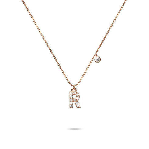 Solid 925 Sterling Silver Initial Crystal Personalised Alphabet Letter Necklace Rose Gold Filled